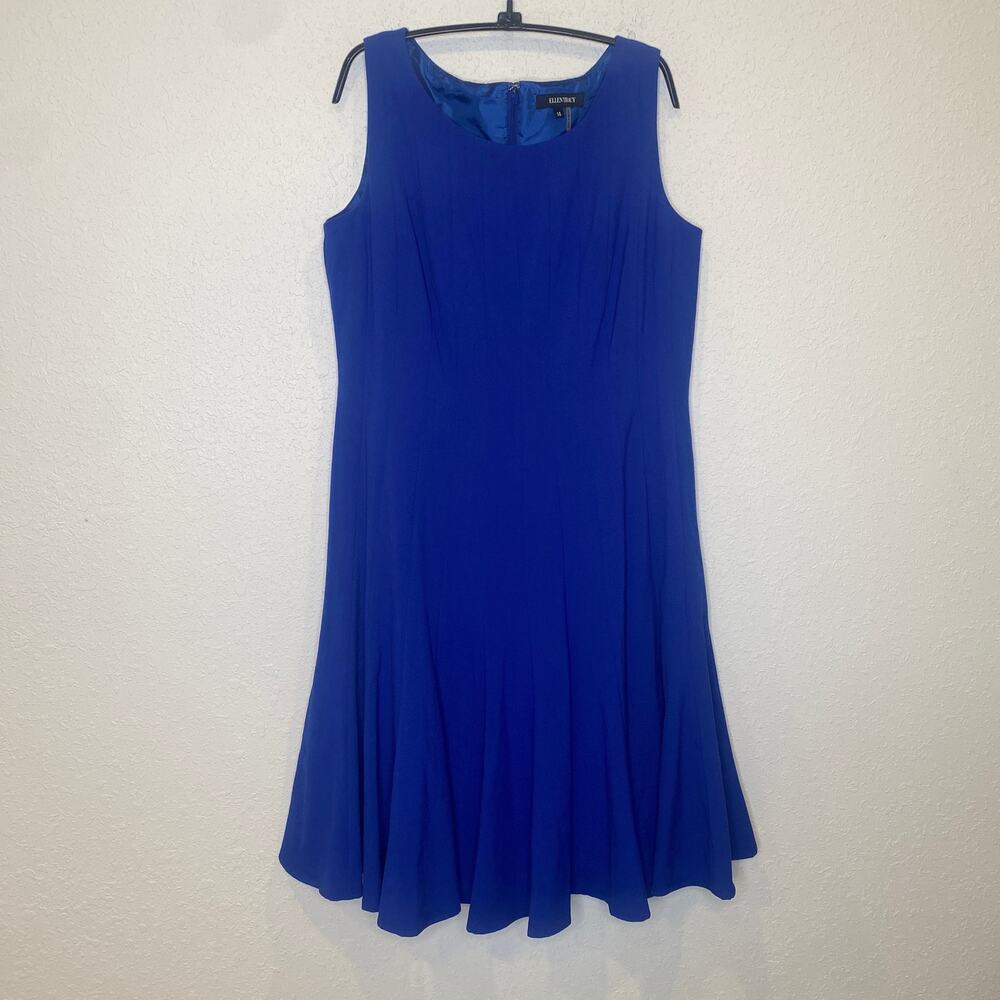 Ellen Tracy Royal Blue Swingy Fit Flare Midi Dress EUC Sz 14 Polyester Stretchy